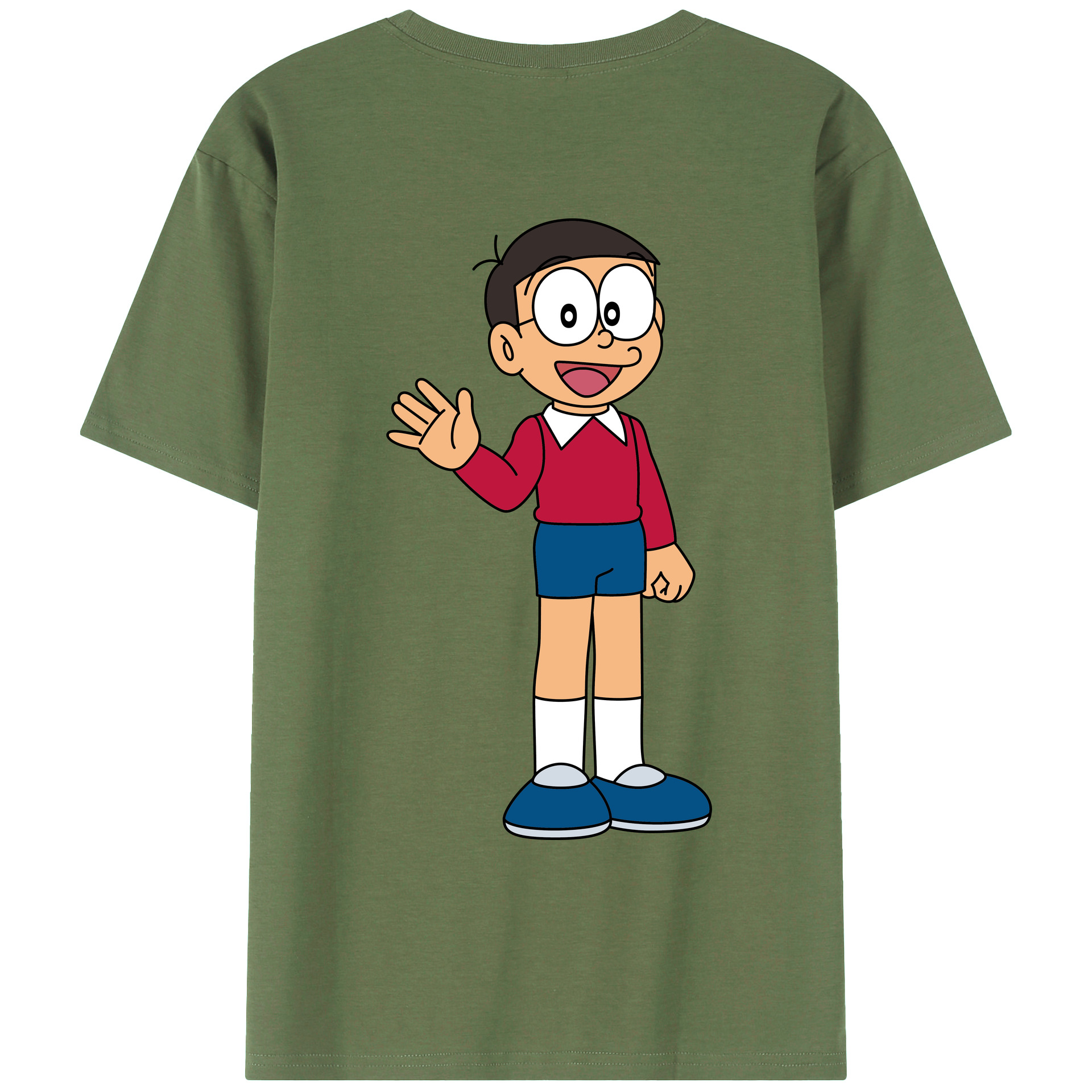 （画像用） ドラえもん 野比 のび太 Doraemon Nobita Nobi 綿100％ メンズ半袖Tシャツ（バックプリント） 通気性